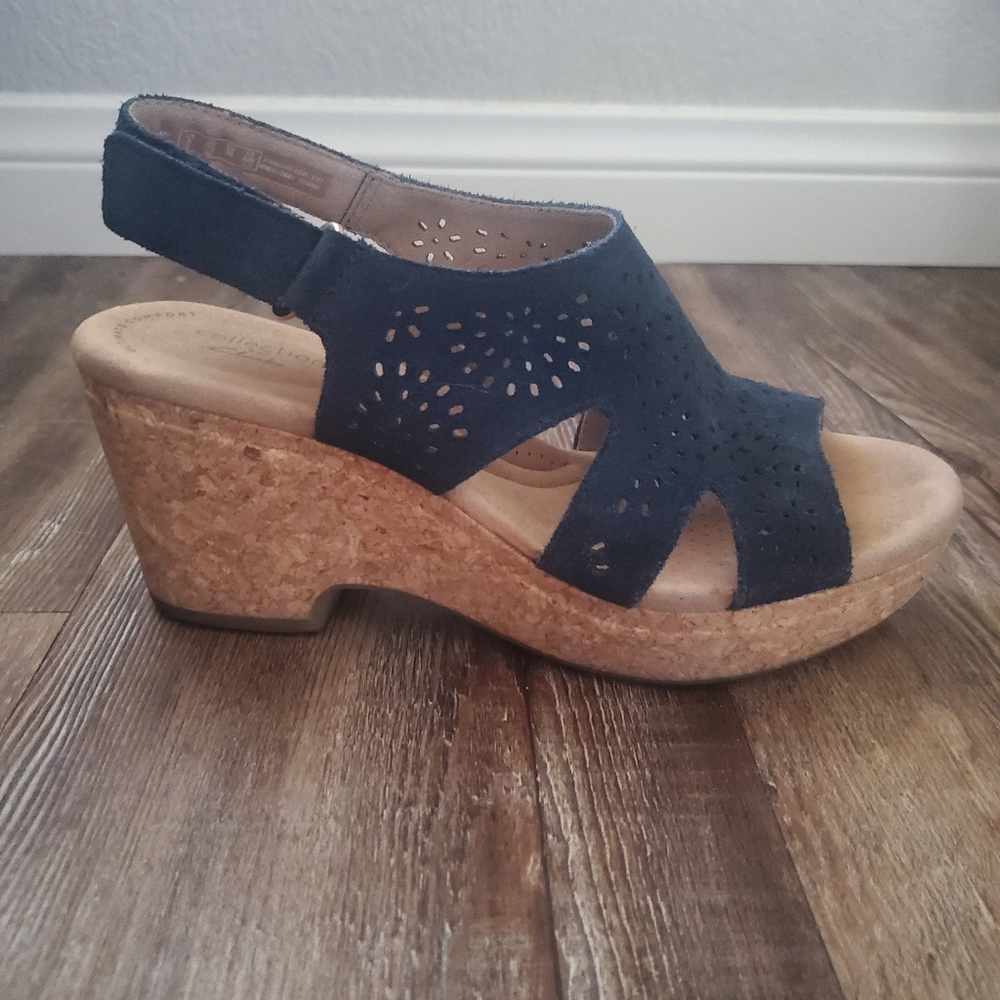 Women's Clarks Navy Wedge Sandals